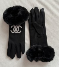 Damen Handschuhe mit Touch und Pelz und Glitzersteinen  - Neu