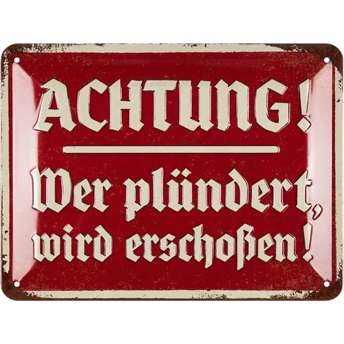 Retro blechschild achtung - blechschild,