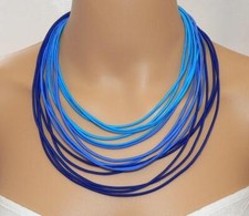 Kette Halskette Collier Statement Textil mehrreihig blau hellblau türkis  393a