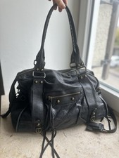 Vintage Damen Leder Große Handtasche Schultertasche Umhängetasche Schwarz