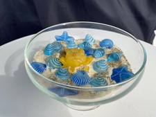 Dekoschale Glasschale - Kerze - Sand - Sommerdeko - Meeresmuscheln blau-Seestern