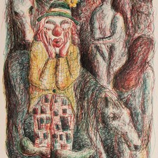 Der Clown Ostdeutsche Kunst unleserlich signiert Farblithografie 1980
