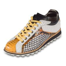 LORENZI Italienische Leder Sneaker gelb/schwarz/weiß, Prägung & Flechtleder