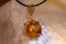 Bernstein Anhänger - Kugel - 17 mm - Amber - Trachten - Sterlingsilber - 925 vg.