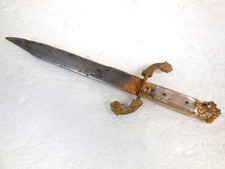 Altes Jagdmesser/ Zierdolc mit Messing-Montur und Goldauflage in Perlmut um 1940