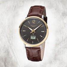 Regent Leder Herren Uhr FR-244 Analog-Digital Armbanduhr braun Funkuhr URFR244