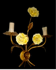 VINTAGE WANDLAMPE WANDLEUCHTE FLORENTINER STIL BLÜTEN METALL MIT GOLDENER PATINA