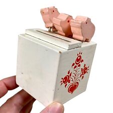 Vintage Holz Spardose SEVI? Ferkel Schwein Schweinchen Deko Spielzeug Alt MÄNGEL