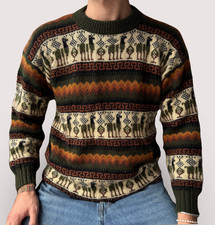 Alpaka Pullover Braun mit Muster Gr M Handgestrickter Alpaka Wollpullover aus Pe