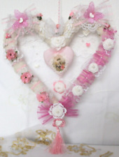 ❤️Handmade Herzkranz Wandkranz TürKranz Romantik Shabby Verlobung Weiß Rosa 35cm