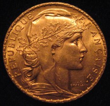 MDS FRANKREICH 20 FRANCS 1907 "MARIANNE - GALLISCHER HAHN", GOLD  #36