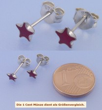 Echt 925 Silber Ohrstecker Stern in Rot rotem Emaillelack in Herzform Paar //033