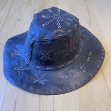 Leder Hut Western Hut alt vintage braun mit Schnürungen eingestanzte Ornamente