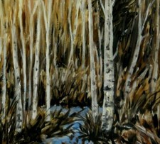 Margret RICHTER-BREHDE (1907-?) Gemälde 1984: DICHTE BIRKEN & PFLANZEN IM SUMPF 