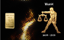1,0 Gramm Feingold Motiv-Karte Sternzeichen "Waage" Goldbarren Gold 999,9 Barren