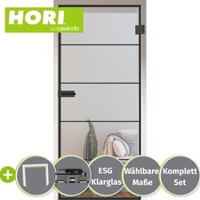 HORI Glastür Komplettset 8mm ESG Klarglas inkl Zarge & Drückergarnitur Schwarz