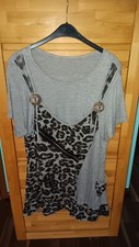 Damen Shirt Top Pronto-Moda Italia Gr.44/46/48 Grau Tiger Muster Reißverschluss 