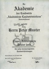 Diplom Urkunde Ehren Doktor Titel Landwirt Bauer