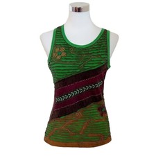 Nepalesisches Tank Top Patchwork Hippie Boho Sommer Baumwolle Stickerei Cut