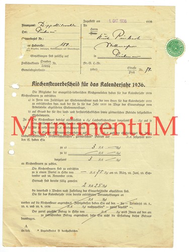 Kirchensteuerbescheid 1936