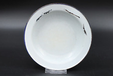 Alte Emaille Schale tiefer Teller Metall weiß blauer Rand Vintage alt Ø 19,5 cm