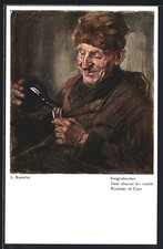 Künstler-AK August Roeseler: Sorgenbrecher, Mann gießt sich Schnaps ein 