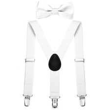 Jungen Hosenträger Fliegen Set weiß elastisch und längenverstellbar für Kinde...