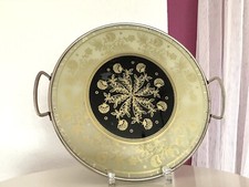 Antik Vintage Art Déco Tortenplatte Chrom Glas Brombeer ? Muster gold schwarz