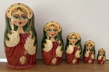 Matroschka. Babuschka. 5 Holz-Puppen. SIGNIERT 2003! SCHÖNES WEIHNACHTSGESCHENK!