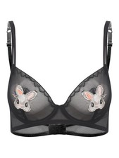 DE Damen Sexy Push Up Transparent Bügel BH Bralette mit Cartoon Häschen Lingerie