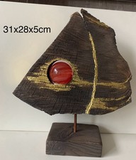 Holzskulptur aus Buche (Segelboot) mit einer Kristallkugel 6cm (Sonnenuntergang)