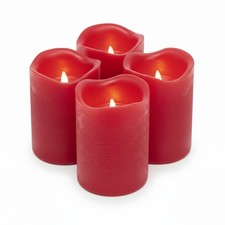 4x LED-Kerze 4er-Set mit Timer Kerzenlicht Echtwachskerze Hellrot Ø 5 x 7cm