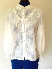 Bluse Spitze Blumen reinweiß 36 38 S RetroLook VintageStyle 70er 80er 70ies80ies