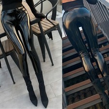 CHICTRY Frauen Wetlook Leggings High Waist Glanz Lackhose Lederpants Clubwear