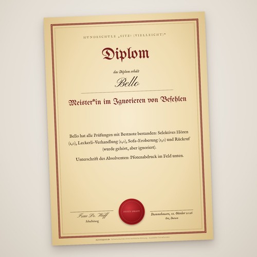 Hunde diplom gehorsam fake - hunde-diplom, –