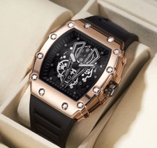 Herren Armbanduhr Sportlook massives Gehäuse Roségold Silikonarmband wasserdicht