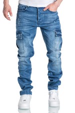 Herren Cargo Jeans Regular Slim Denim Hose Destroyed 7985