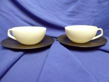 2 "Rosenthal TAC" Porzellan Tee Tassen / Gedecke, "Walter Gropius" Noire + weiss