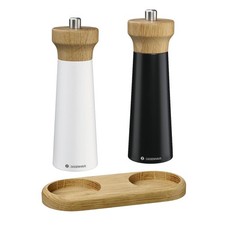 Zassenhaus Set Westerland Pfeffermühle schwarz Salzmühle weiß & Holzuntersetzer