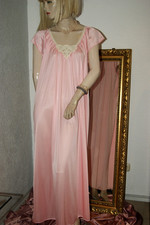 Göttliches TRAUM Negligee  Nachtkleid Robe Nylon Antron MISS ELAINE sanft rosa M