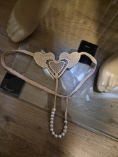 String Tanga Damen Mit Perlen Schmetterling Form In Beige Größe S Neu