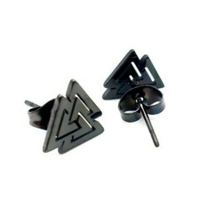 Ohrstecker Valknut Odinsknoten Schwarz Silber Edelstahl Schmuck  Runen O1.4 