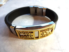 Armband 19,7 cm Kunstleder gold silber Zeichen Flagge Viereck Schlangenform rar