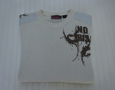 "Jeaxxs" Pullover mit Print, betonte Schultern, Gr. 54, helles beige, Langarm