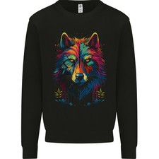 Bunt Fantasie Wolf Gesicht Herren Sweatshirt Pullover