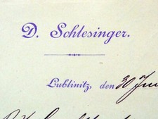 LUBLINITZ (LUBLINIEC) 1892, Rechnung - D. SCHLESINGER 1k