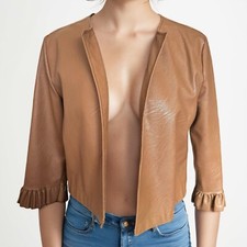 Pierre Balmain Cape Gr. M 38 Damen camel braun Luxus Designer Leder Bolero Jacke