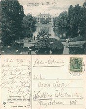 Frankfurt am Main Zoologischer Garten, Brücke über Teich mit Schwänen 1907
