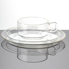 Vintage Tee oder Kaffee Gedeck Tasse Teller feuerfest Saale Glas ~ 50er Jahre