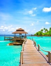 Wandbild meer mit pier unter - mit,